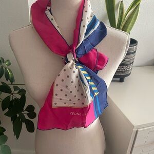 Celine Paris 💯silk scarf. Made in Italy. Vintage. Pink gold blue classic design